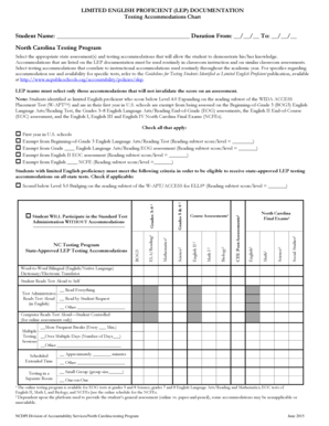 North Carolina LEP Testing Accommodations Form