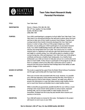 Apaar consent form filled sample - Sample Informed Consent Form. SEATTLE UNIVERSITY 901 12th Ave, Seattle, WA 98122 SAMPLE CONSENT TO PARTICIPATE IN RESEARCH TITLE - teentakeheart