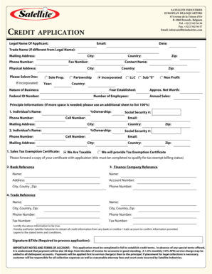 Satellite Industries Credit Application