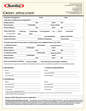 Satellite Industries Credit Application