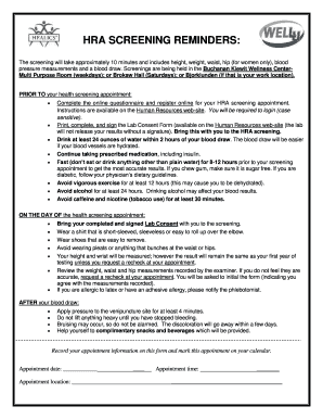 Health Risk Assessment Screening Instructions