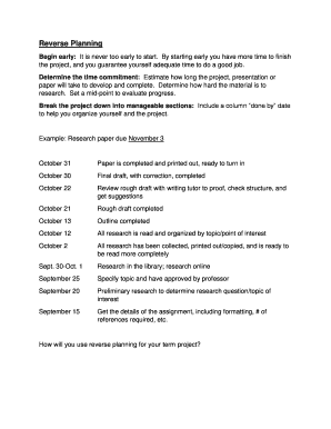 Reverse Planning Worksheet