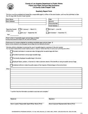Los Angeles County Plastic and Paper Carryout Bag Ordinance Quarterly Report