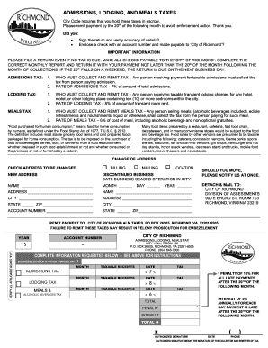 Richmond Admissions Lodging Meals Tax Return