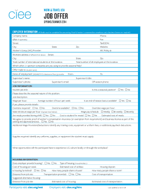 Work & Travel USA Job Offer Form