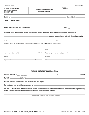 Michigan Probate Court Notice to Creditors