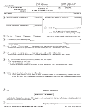 Response to Motion Regarding Custody