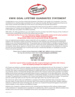 Kwik Goal Lifetime Guarantee Form