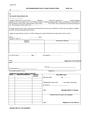 SIB Swarnanidhi Gold Loan Pledge Form