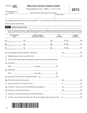 Wisconsin Venture Capital Credits Schedule