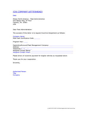 Nissan Fleet Incentive Assignment Request