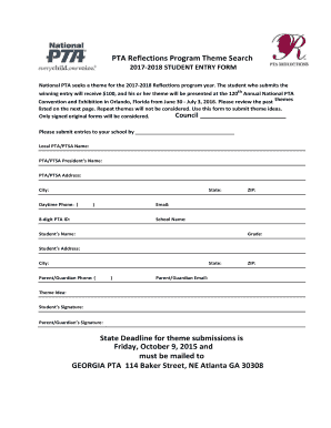 PTA Reflections Program Theme Entry Form