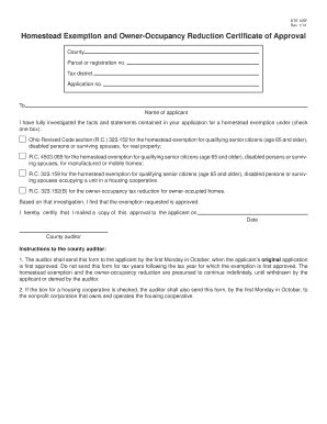 Ohio Homestead Exemption Approval Certificate