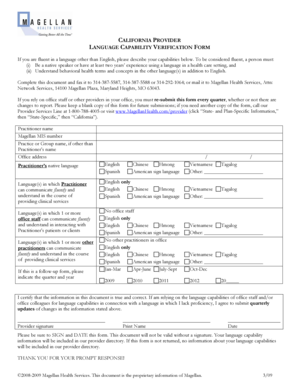 California Provider Language Capability Verification Form