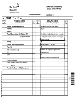 Laparoscopic Cholecystectomy Surgical Admission Orders