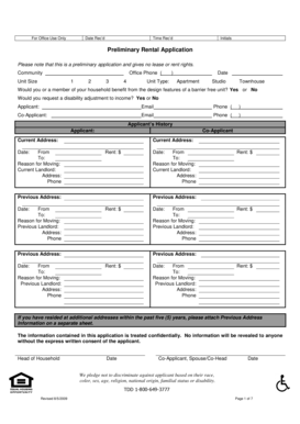 Preliminary Rental Application Form