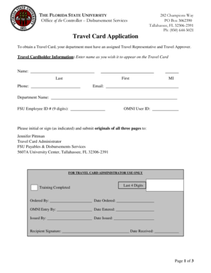 Florida State University Travel Card Application