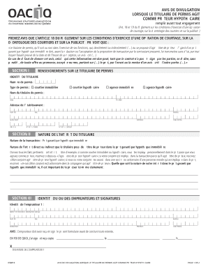 Avis de divulgation Lorsque le TITULAIRE DE PERMIS AGIT COMME PRÊTEUR HYPOTHÉCAIRE