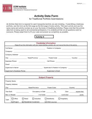 Activity Data Form for Traditional Portfolio Submissions