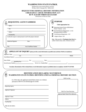 Washington State Criminal History Request Form