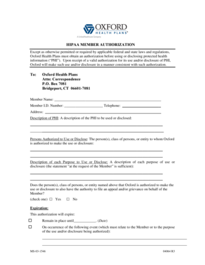 HIPAA Member Authorization Form