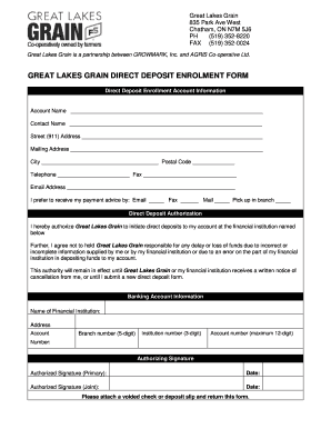 Great Lakes Grain Direct Deposit Enrollment Form