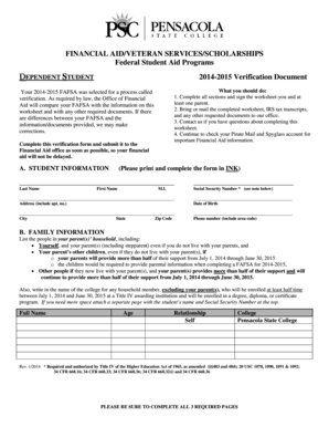 2014-2015 FAFSA Verification Form