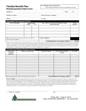 Flexible Benefit Plan Reimbursement Claim Form
