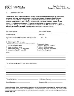 Struggling Student Action Plan Form - Pensacola State College - pensacolastate