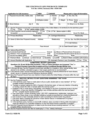 Traditional Life Insurance Application Form CLI-1030-PA
