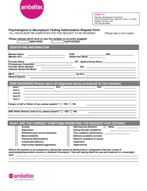 Psychological Neuropsych Testing Authorization Request Form