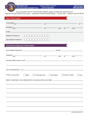 Missouri Environmental Complaint Form
