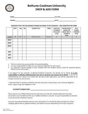 Bethune-Cookman University Drop Add Form