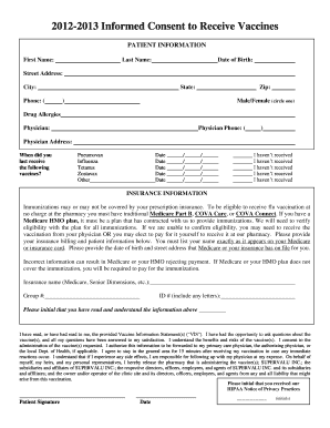 2012-2013 Informed Consent to Receive Vaccines