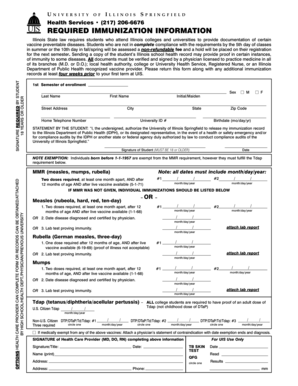 University of Illinois Springfield Immunization Form