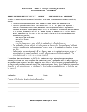 Asthma Medication Self-Administration Consent Form
