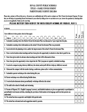 Duval County Public Schools Title I Parent Involvement Survey