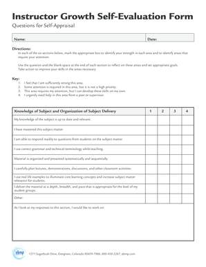 Instructor Growth Self-Evaluation Form