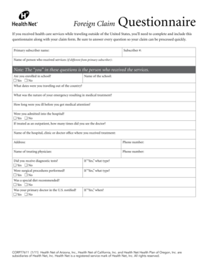 Foreign Claim Questionnaire