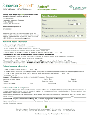 Sunovion Support Prescription Assistance Program Application