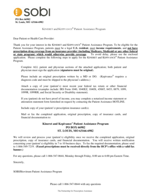 KINERET and KEPIVANCE Patient Assistance Program Application