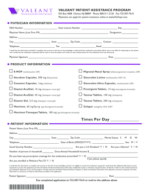 Valeant Patient Assistance Program Application