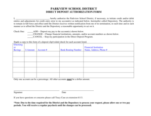 Direct deposit authorization form chase - Direct Deposit Authorization - Parkview School District