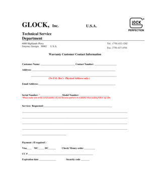 Glock Firearm Warranty Service Request Form