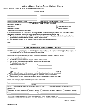 Arizona Application for Entry of Default