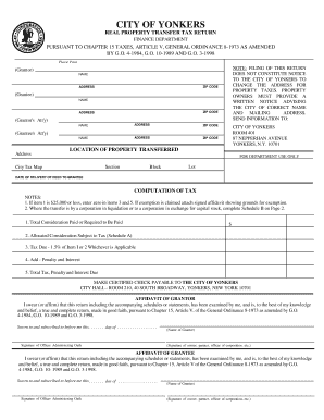 City of Yonkers Real Property Transfer Tax Return