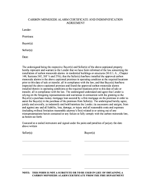 Carbon Monoxide Alarm Certificate and Indemnification Agreement