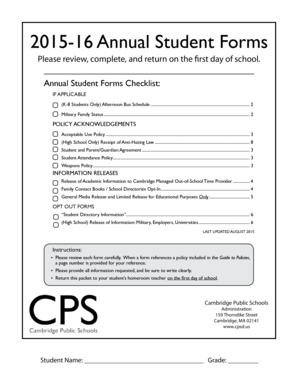 Cambridge Public Schools Annual Student Forms