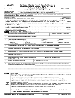 Form W-8ECI Certificate of Foreign Person's Claim