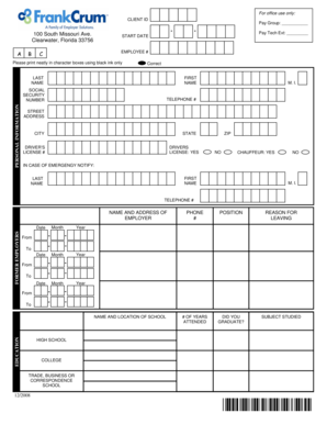 FrankCrum Employee Application Form